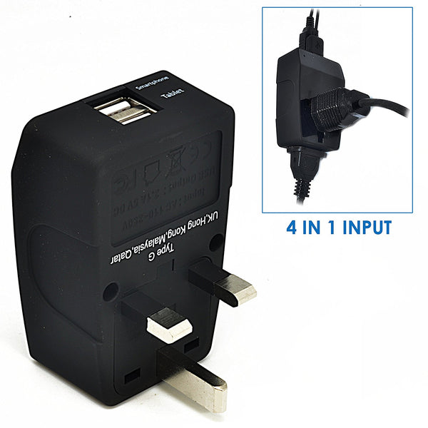 UK, England Travel Adapter - Type G - 4 in 1 - 2 USB Ports (GP4-7)