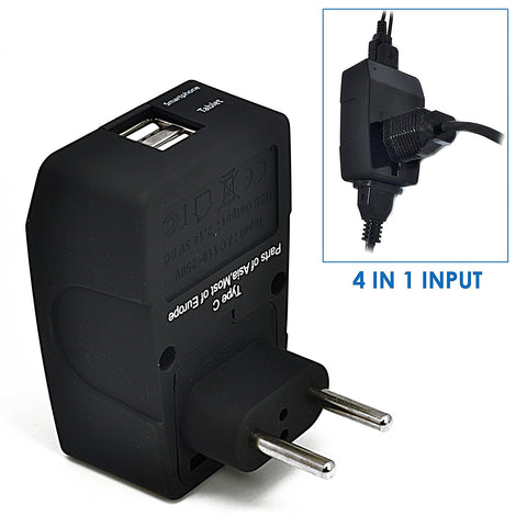 European Travel Adapter - Type C - 4 in 1 - 2 USB Ports (GP4-9C)