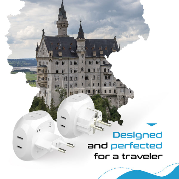 European Travel Adapter Set- 4 in 1 - Ultra Compact - Light Weight (PT-9-9C-4PK)