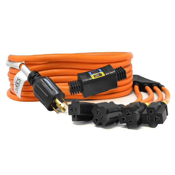 30A L14-30P to 4x 5-15/20R Generator Distribution Power Cord w/ Breaker Switch | 12 AWG