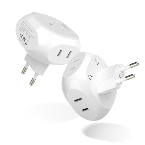 European Travel Plug Adapter - 4 in 1 - Ultra Compact - Light Weight (PT-9C)