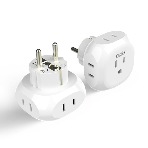 European Schuko Travel Plug Adapter - 4 in 1 - Ultra Compact - Light Weight (PT-9)