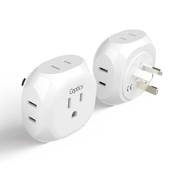 Australia, New Zealand, China Travel Plug Adapter - 4 in 1 - Ultra Compact - Light Weight (PT-16)