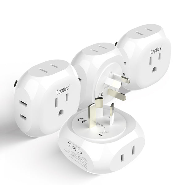 Australia, New Zealand, China Travel Plug Adapter - 4 in 1 - Ultra Compact - Light Weight (PT-16)