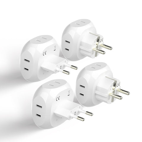 European Travel Adapter Set- 4 in 1 - Ultra Compact - Light Weight (PT-9-9C-4PK)