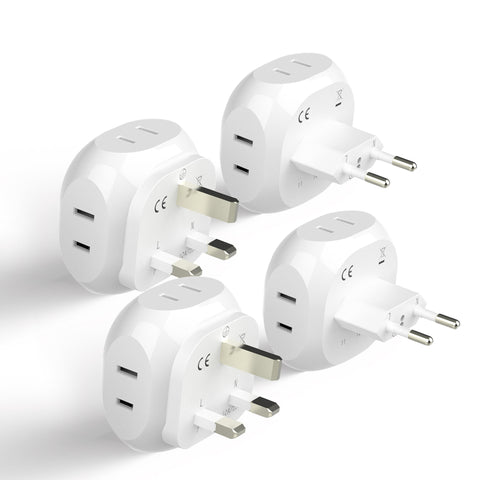 Europe Travel Adapter Set- 4 in 1 - Ultra Compact - Light Weight (PT-9C-7-4PK)