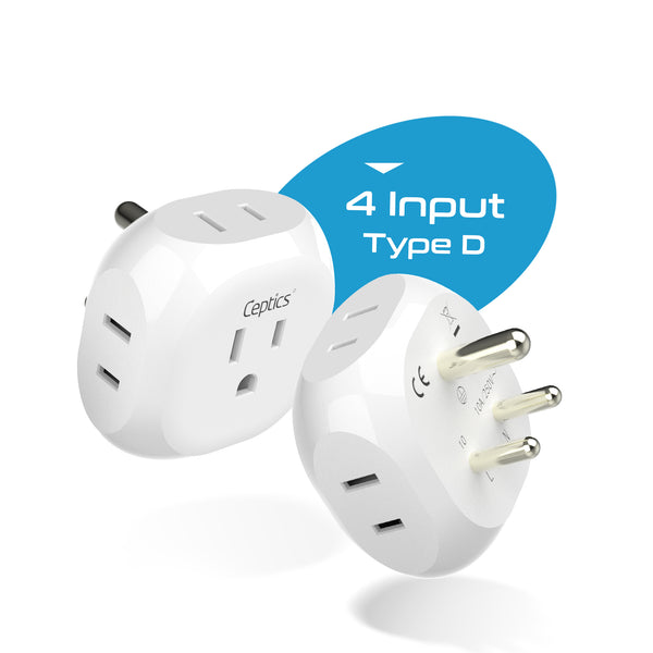 India, Pakistan Travel Plug Adapter - 4 in 1 - Ultra Compact - Light Weight (PT-10)