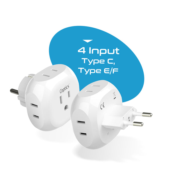 European Travel Adapter Set- 4 in 1 - Ultra Compact - Light Weight (PT-9-9C-4PK)