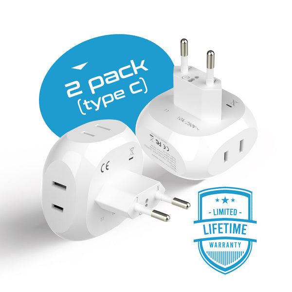 European Travel Plug Adapter - 4 in 1 - Ultra Compact - Light Weight (PT-9C)