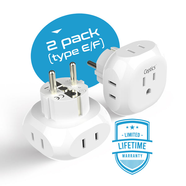 European Schuko Travel Plug Adapter - 4 in 1 - Ultra Compact - Light Weight (PT-9)