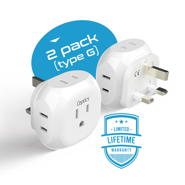 UK, Ireland Travel Plug Adapter - 4 in 1 - Ultra Compact - Light Weight (PT-7)