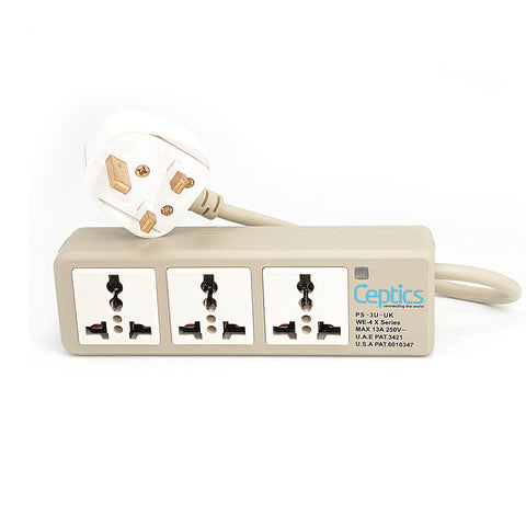 Universal Travel Power Strip - 3x Outlet, Type G - UK Cord (PS-3U-UK)