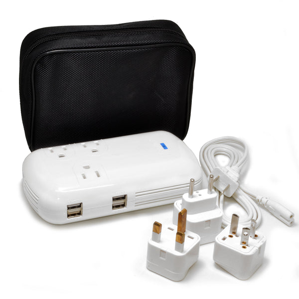 200W Travel Voltage Converter Transformer - 3 Outlets + 4 USB - 220V to 110V (PU-200)