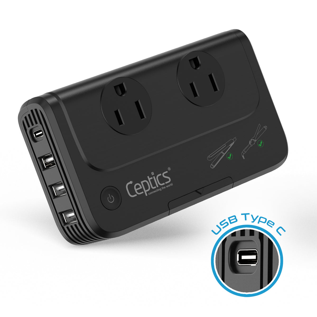 Key Power 220V To 110V Step-Down Voltage Converter – 3 Outlets + 4 USB Ports – Travel Adapter With 230W Capacity