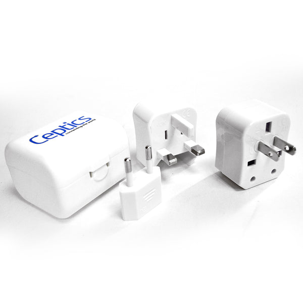 Ceptics 3pc International Travel Plug Adapter Kit (White), Non-grounded