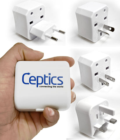 Ceptics 3pc International Travel Plug Adapter Kit (White), Non-grounded