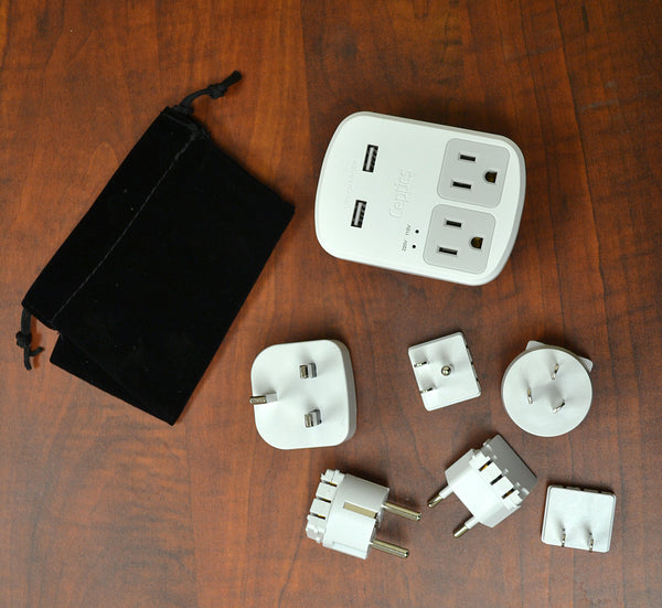 World-Way 13 Travel Adapter Kit | 2 USB + 2 US Outlets - Grounded