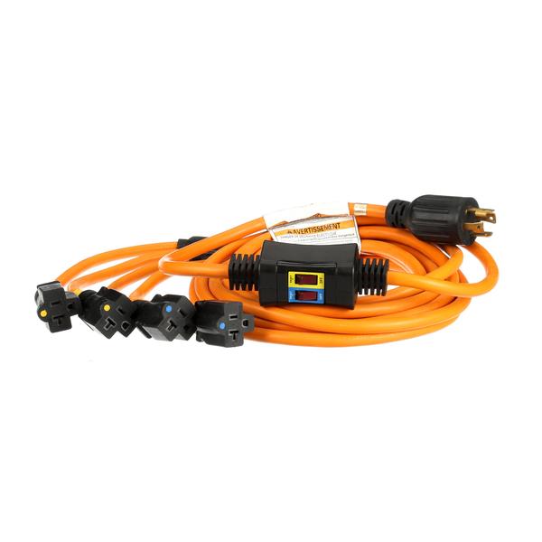 30A L14-30P to 4x 5-15/20R Generator Distribution Power Cord w/ Breaker Switch | 12 AWG