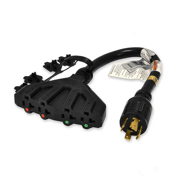 30A L14-30P to 4x 5-15/20R Generator Distribution Power Cord | 10 AWG